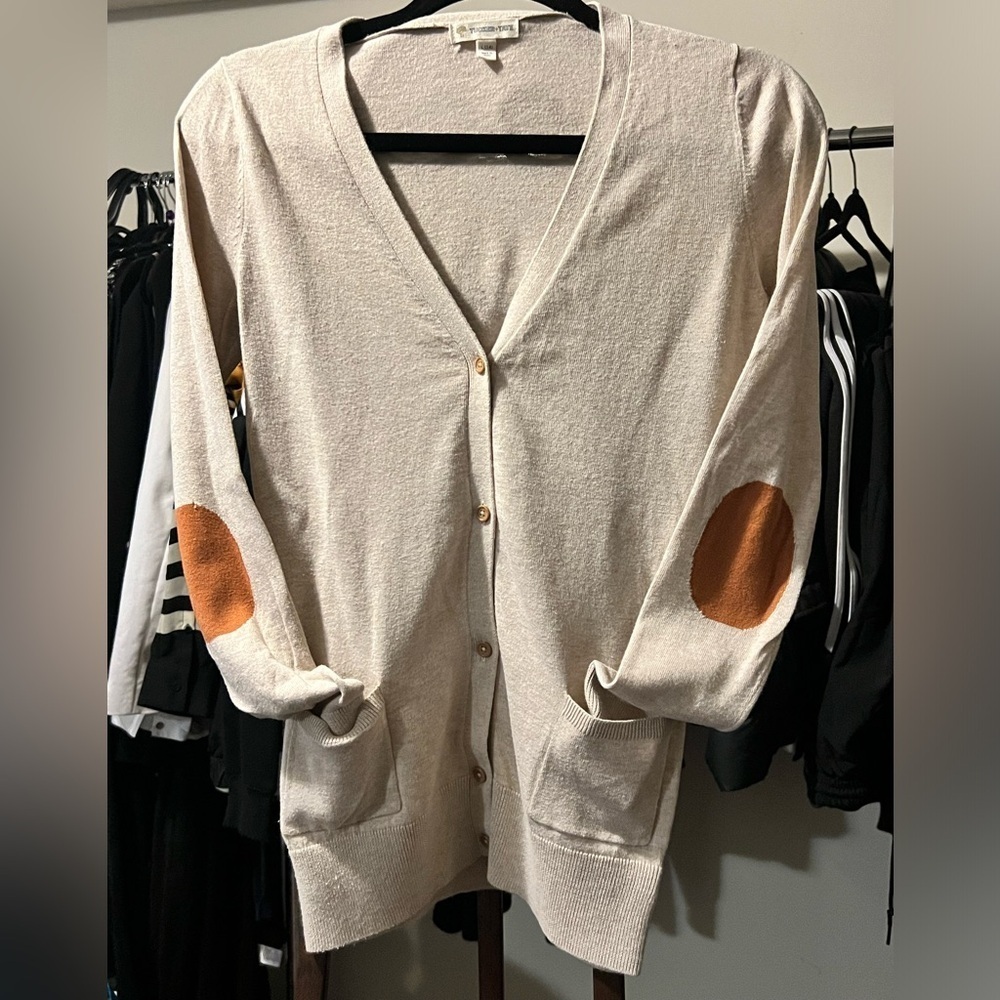 TUCKER + TATE JUNIORS Beige Button-Up Elbow Patch Cardigan